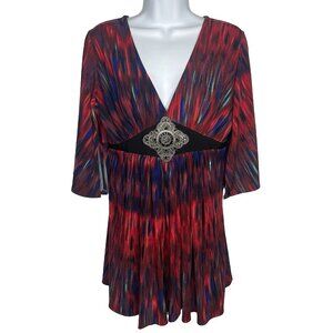 Vintage Y2K Boston Proper Kimono Sleeve Top Size M Red Rhinestone Medallion